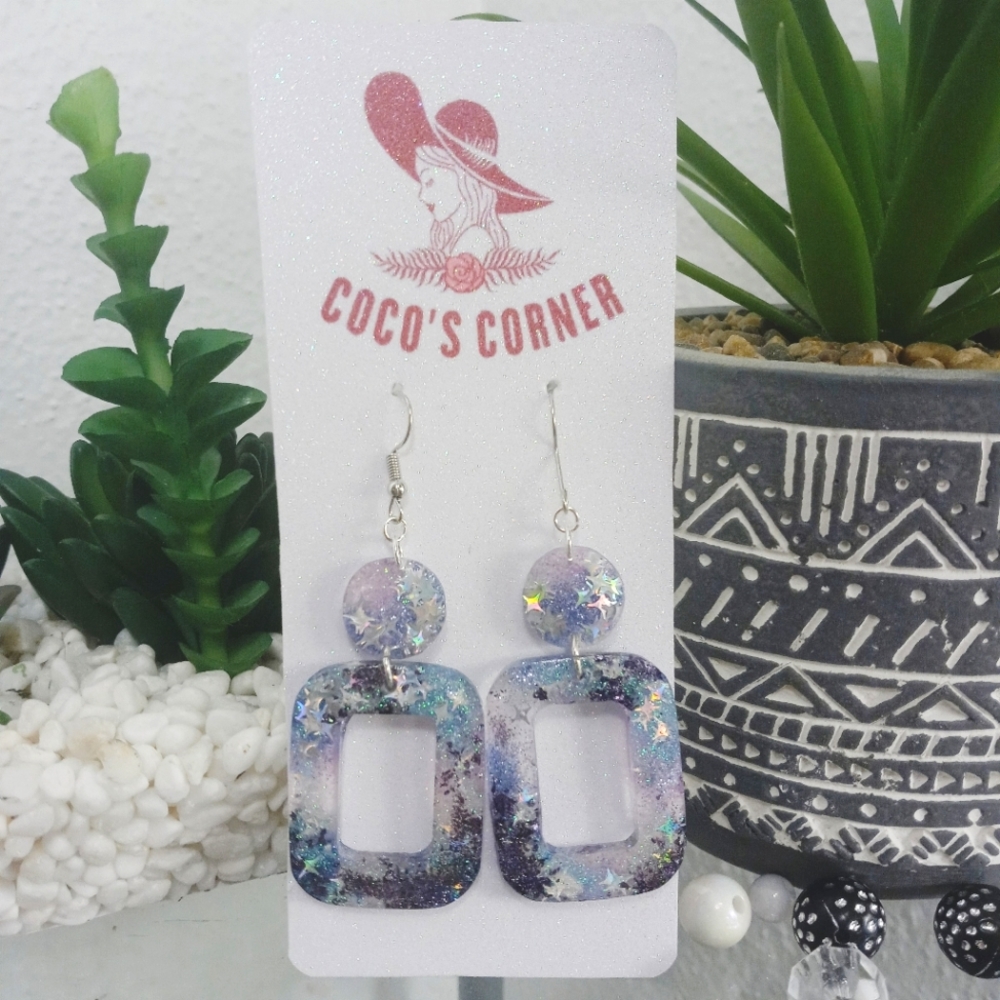 Galaxy glitter dangle resin earrings